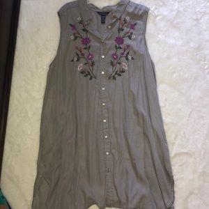 Charcoal sleeveless embroidered dress
